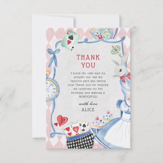 Alice in Wonderland Birthday Bedankkaart (Voorkant)