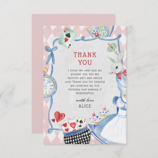 Alice in Wonderland Birthday Bedankkaart (Voorkant / Achterkant)