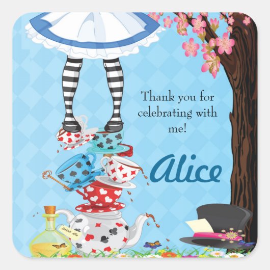 Alice in Wonderland Birthday Favor Stickers (Voorkant)