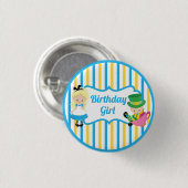 Alice in Wonderland - Birthday Girl Blue Yellow Ronde Button 3,2 Cm (Voorkant /achterkant)