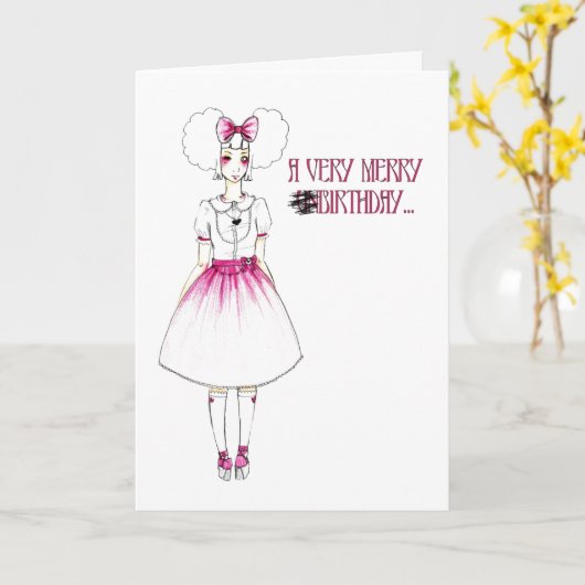 Alice in Wonderland Birthday Girl Cute Kaart (Gele Bloem)