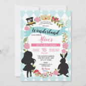 Alice in Wonderland Birthday Invitation Blue/Pink Kaart (Voorkant)