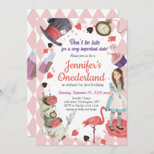 Alice in Wonderland Birthday Invitation Kaart