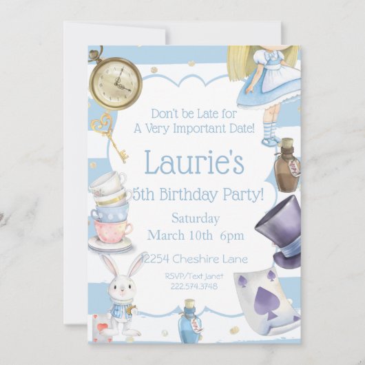 Alice in Wonderland Birthday Invitation Kaart (Voorkant)