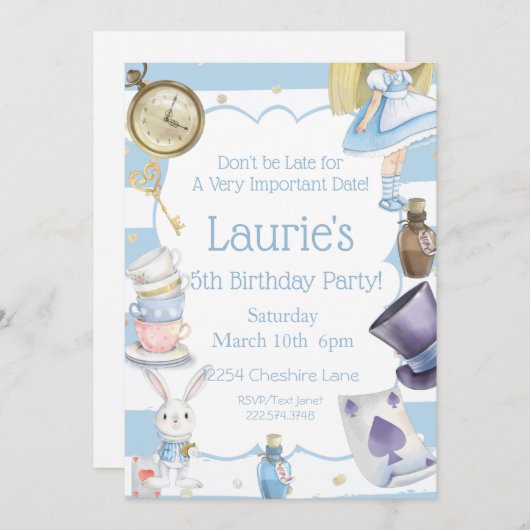 Alice in Wonderland Birthday Invitation Kaart (Voorkant / Achterkant)