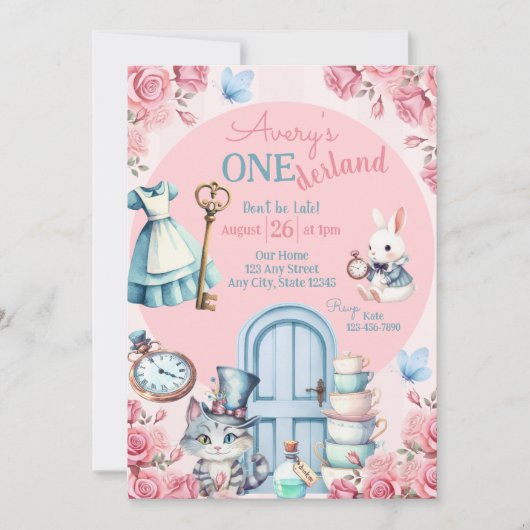 Alice in Wonderland Birthday Invitation Kaart (Voorkant)