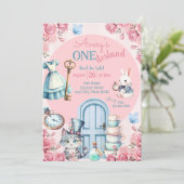 Alice in Wonderland Birthday Invitation Kaart (Staand voorkant)