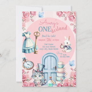 Alice in Wonderland Birthday Invitation Kaart