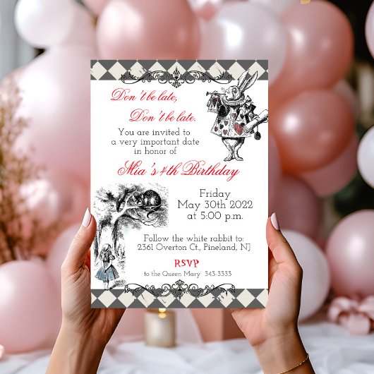 Alice in Wonderland Birthday Invitation Kaart