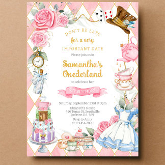 Alice in Wonderland Birthday Invitation Kaart