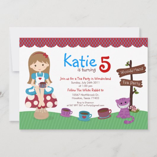 Alice in Wonderland Birthday Invitation Kaart (Voorkant)