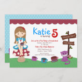 Alice in Wonderland Birthday Invitation Kaart (Voorkant / Achterkant)