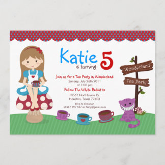 Alice in Wonderland Birthday Invitation Kaart