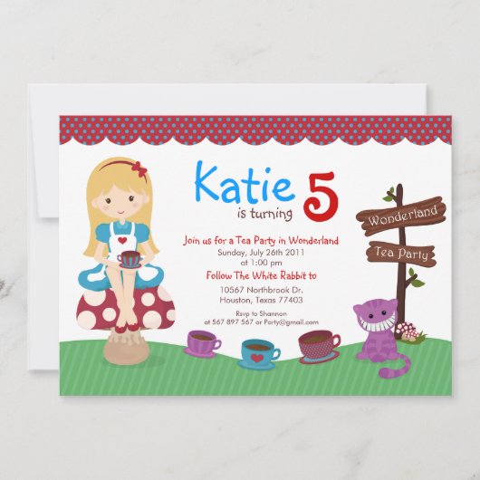 Alice in Wonderland Birthday Invitation Kaart (Voorkant)