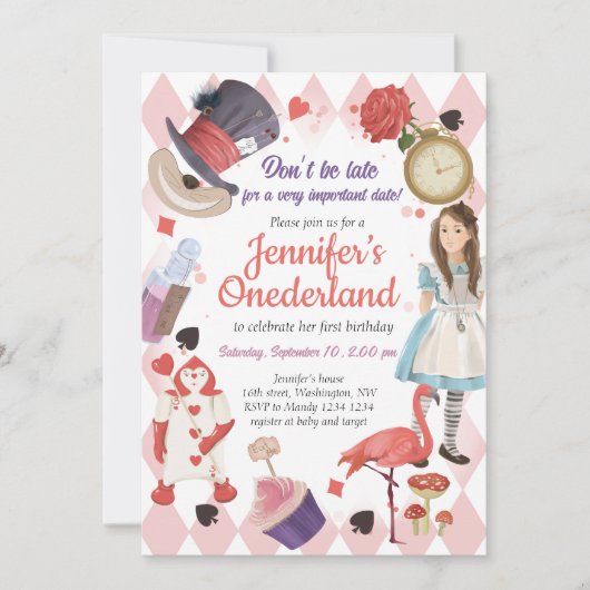 Alice in Wonderland Birthday Invitation Kaart (Voorkant)