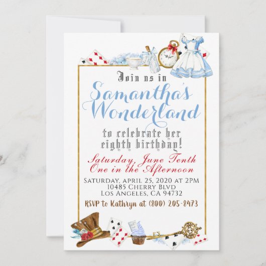 Alice in Wonderland Birthday Invitation Kaart (Voorkant)