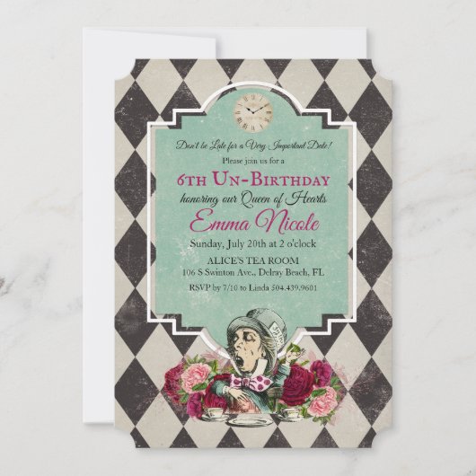 Alice in Wonderland Birthday Invitation Kaart (Voorkant)