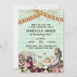 Alice in Wonderland Birthday Invitation Kaart