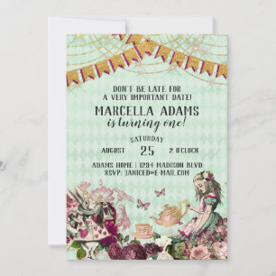 Alice in Wonderland Birthday Invitation Kaart