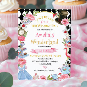 Alice in Wonderland - Birthday Invitation Tea Part Kaart
