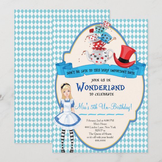 Alice in Wonderland Birthday Invitations Kaart (Voorkant / Achterkant)