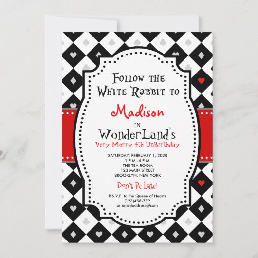 Alice in Wonderland Birthday Invite Queen of Heart Kaart (Voorkant)