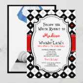 Alice in Wonderland Birthday Invite Queen of Heart Kaart (Voorkant / Achterkant)