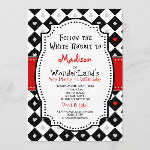 Alice in Wonderland Birthday Invite Queen of Heart Kaart
