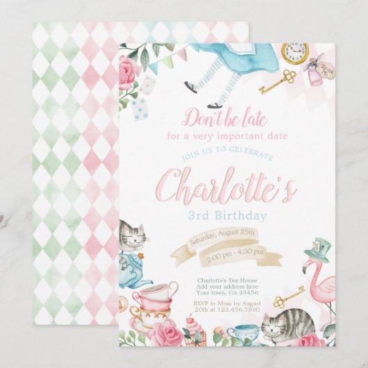 Alice in Wonderland Birthday Kaart (Voorkant / Achterkant)