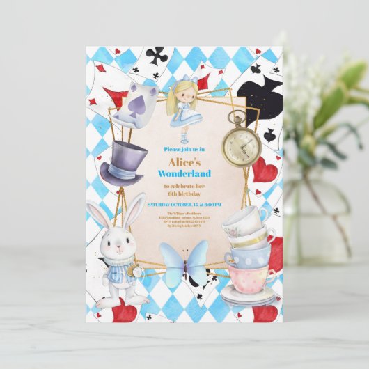 Alice in Wonderland Birthday Kaart (Staand voorkant)