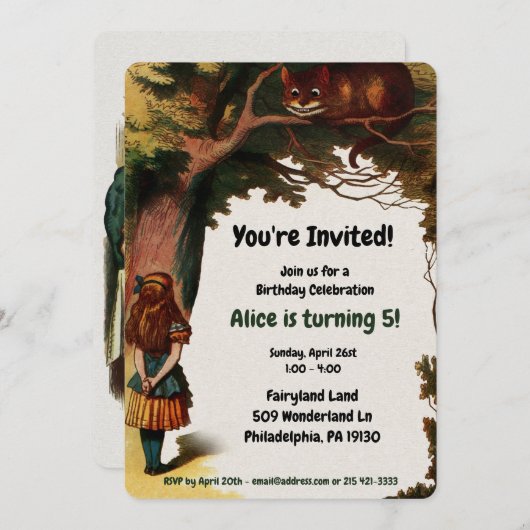 Alice in Wonderland Birthday Kaart (Voorkant / Achterkant)