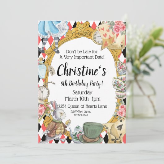 Alice in Wonderland Birthday Kaart (Staand voorkant)