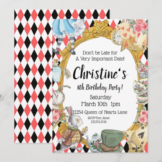 Alice in Wonderland Birthday Kaart (Voorkant / Achterkant)