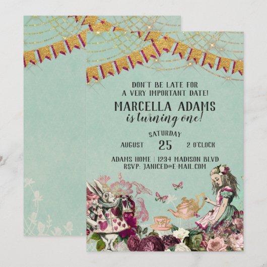 Alice in Wonderland Birthday Kaart (Voorkant / Achterkant)