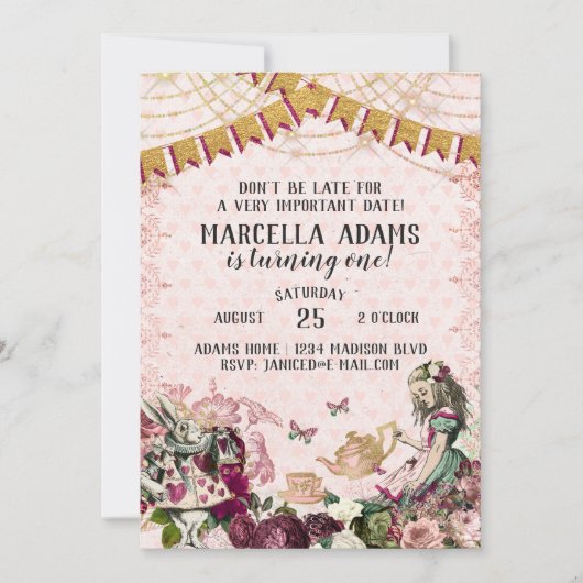 Alice in Wonderland Birthday Kaart (Voorkant)