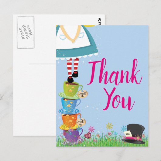 Alice in Wonderland Birthday Party Briefkaart (Voorkant / Achterkant)