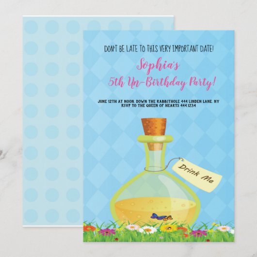 Alice in Wonderland Birthday Party Invitation Kaart (Voorkant / Achterkant)