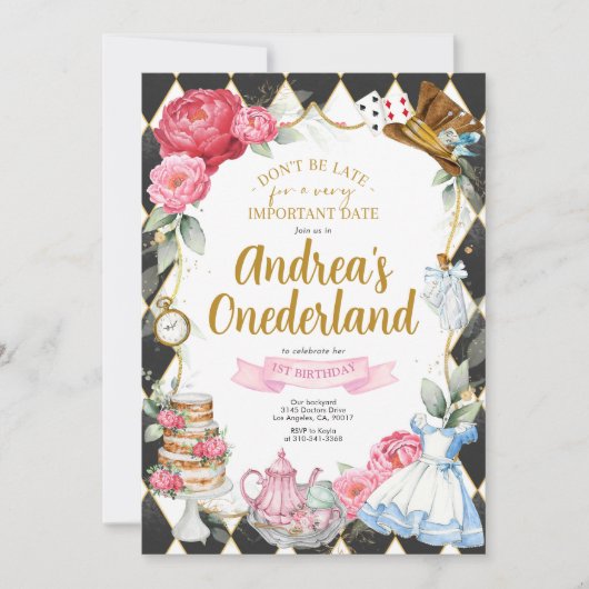 Alice in Wonderland Birthday Party Invitation Kaart (Voorkant)