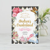 Alice in Wonderland Birthday Party Invitation Kaart (Staand voorkant)
