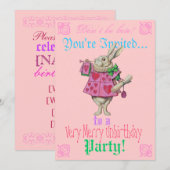 Alice in Wonderland Birthday Party Invitation Kaart (Voorkant / Achterkant)