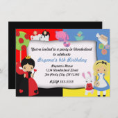 Alice in Wonderland Birthday Party Invitation Kaart (Voorkant / Achterkant)