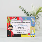 Alice in Wonderland Birthday Party Invitation Kaart (Staand voorkant)