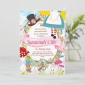 Alice in Wonderland Birthday Party Invitation Kaart (Staand voorkant)