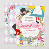 Alice in Wonderland Birthday Party Invitation Kaart (Voorkant / Achterkant)
