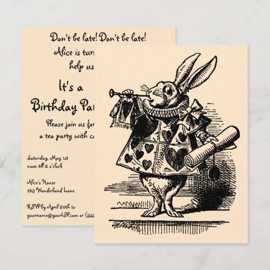 Alice in Wonderland Birthday Party Invitation Kaart (Voorkant / Achterkant)
