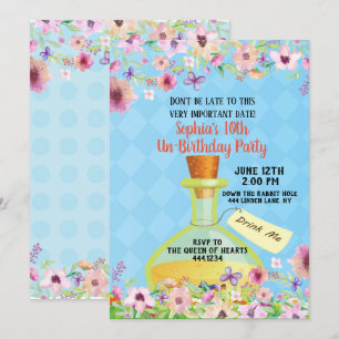Alice in Wonderland Birthday Party Invitation Kaart