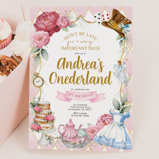 Alice in Wonderland Birthday Party Invitation Kaart