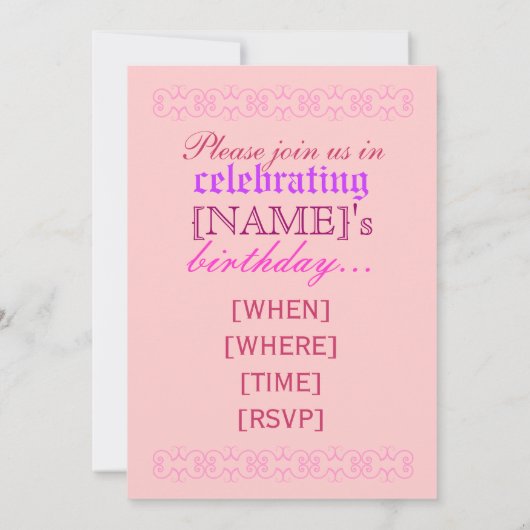Alice in Wonderland Birthday Party Invitation Kaart (Achterkant)