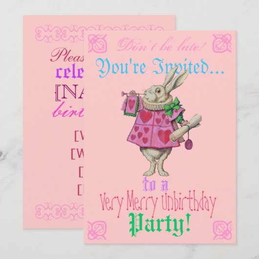 Alice in Wonderland Birthday Party Invitation Kaart (Voorkant / Achterkant)