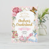 Alice in Wonderland Birthday Party Invitation Kaart (Staand voorkant)
